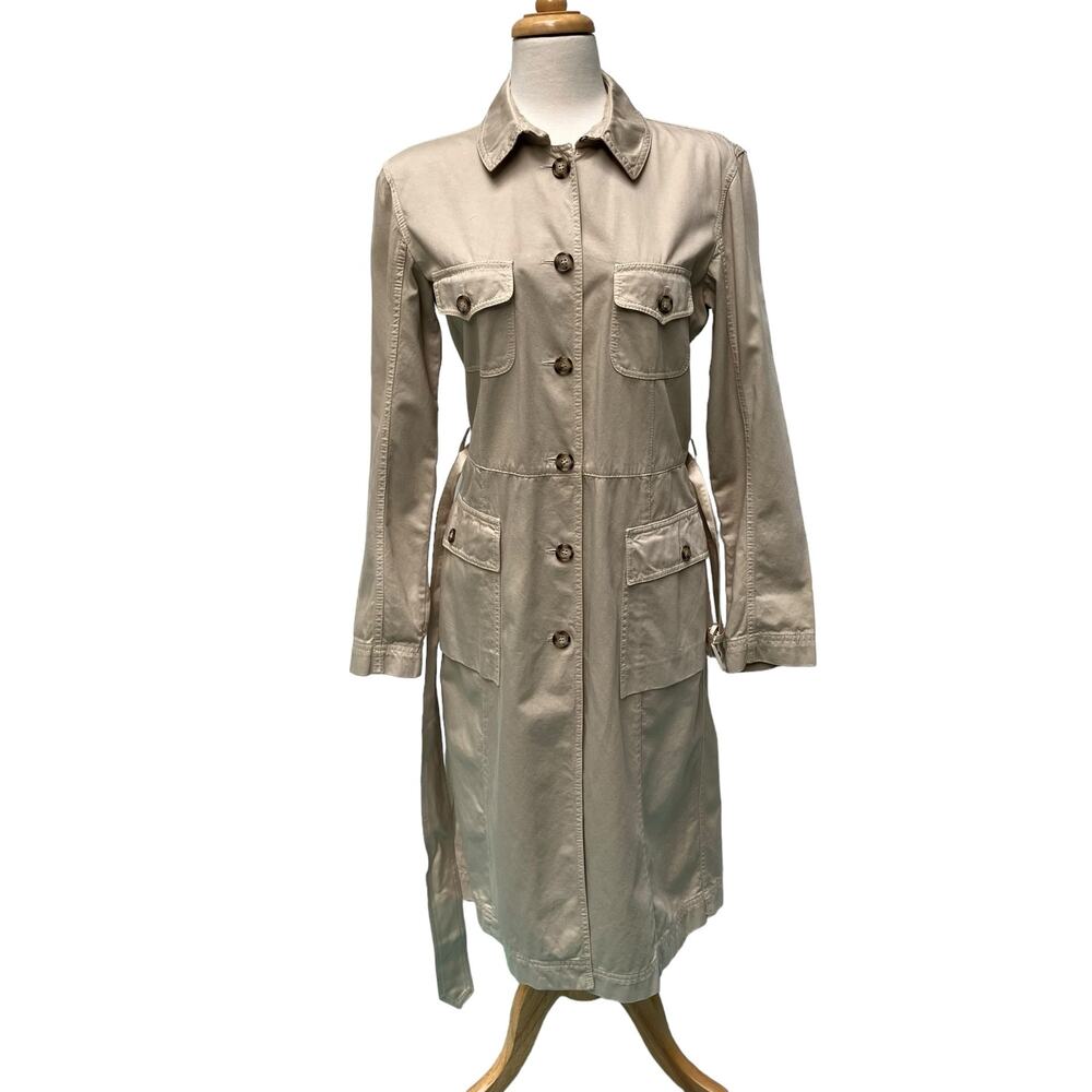 Prada Trench Coat Safari Jacket Sz 6 US Beige Cotton Lightweight Belted Auth. - Picture 4 of 16